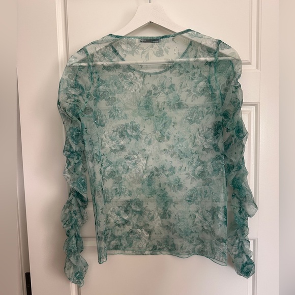 Zara Green Ruffled Sheer Blouse - Picture 2 of 4